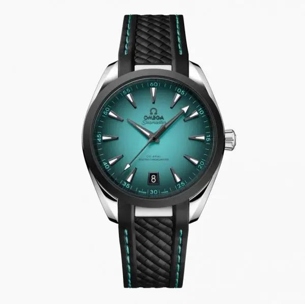 Omega Sea Master World Map Aqua Green Back Open Quartz 