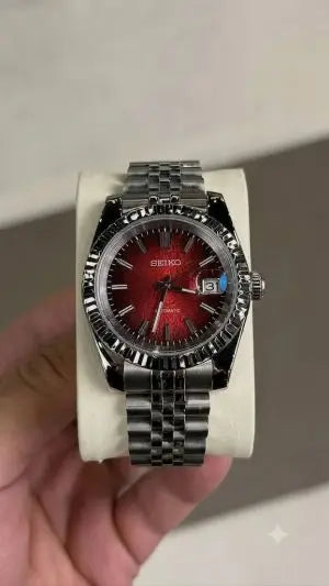 Seiko Mod Date Just Red Ombre Textured (Premium Quality) 