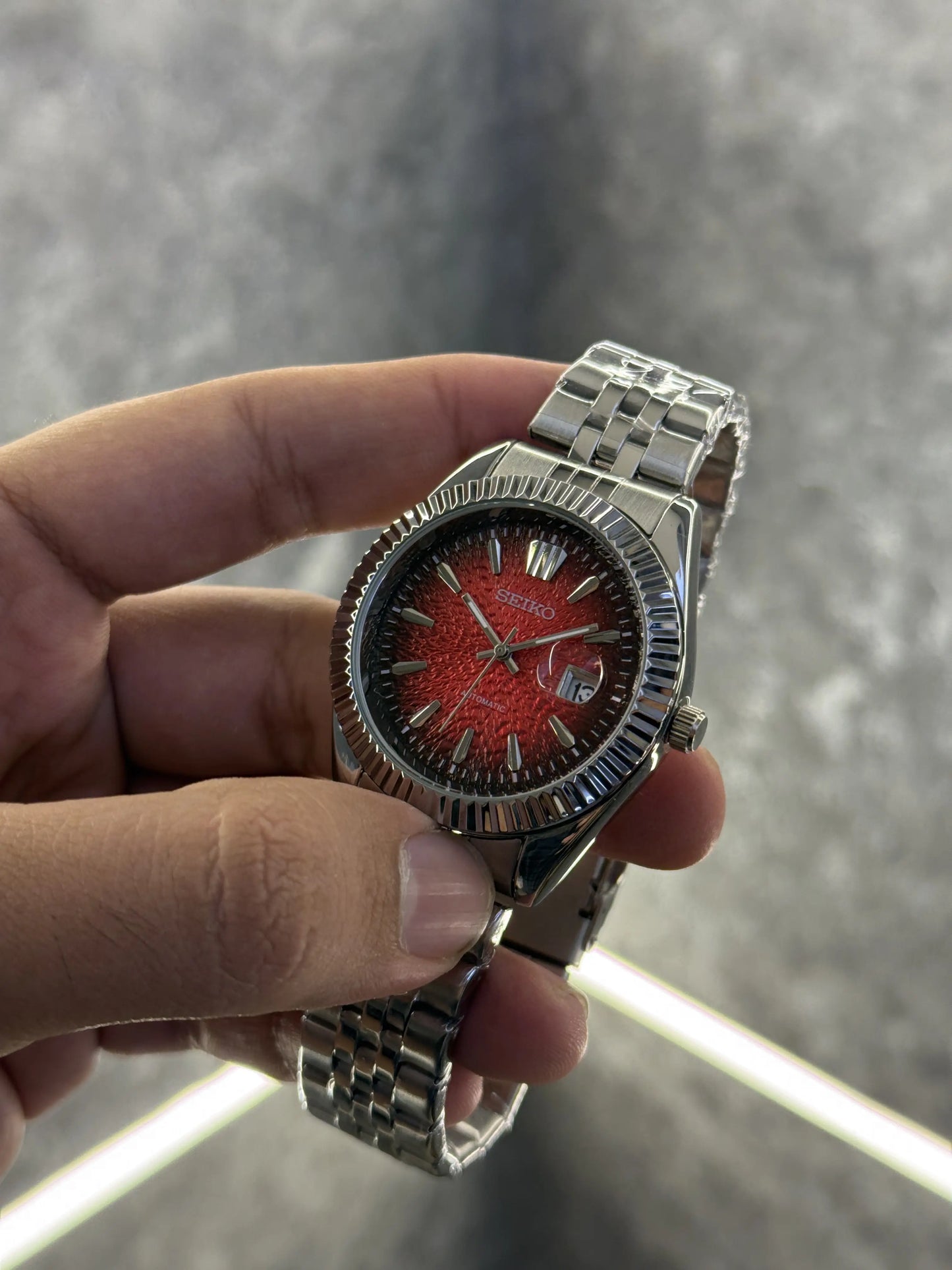 Seiko Mod Date Just Red Ombre Textured (Premium Quality) 
