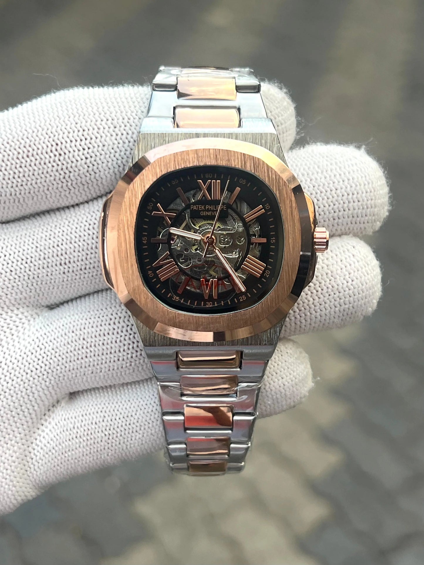 Patek Phillipe Two Tone Black Skeleton 