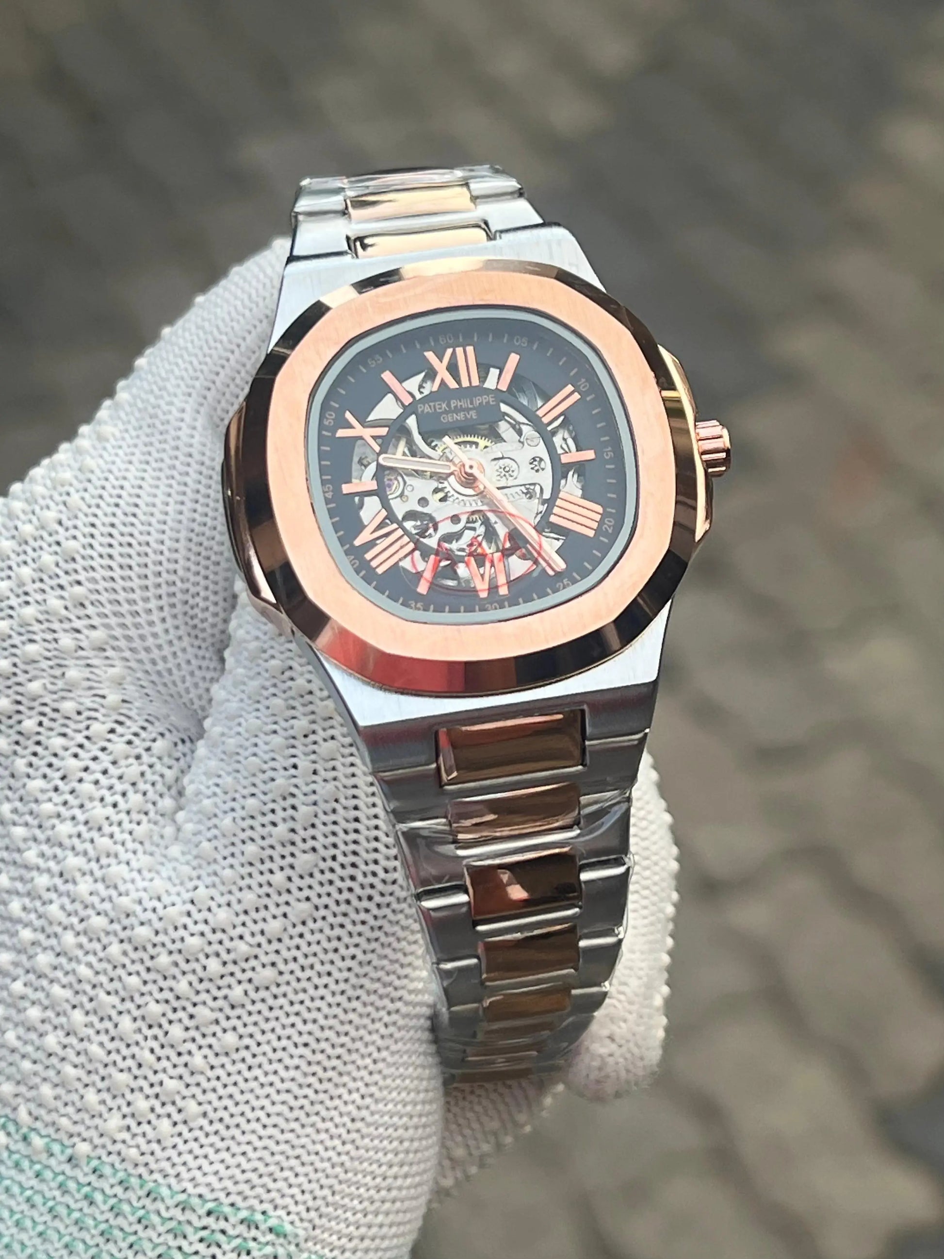 Patek Phillipe Two Tone Black Skeleton 