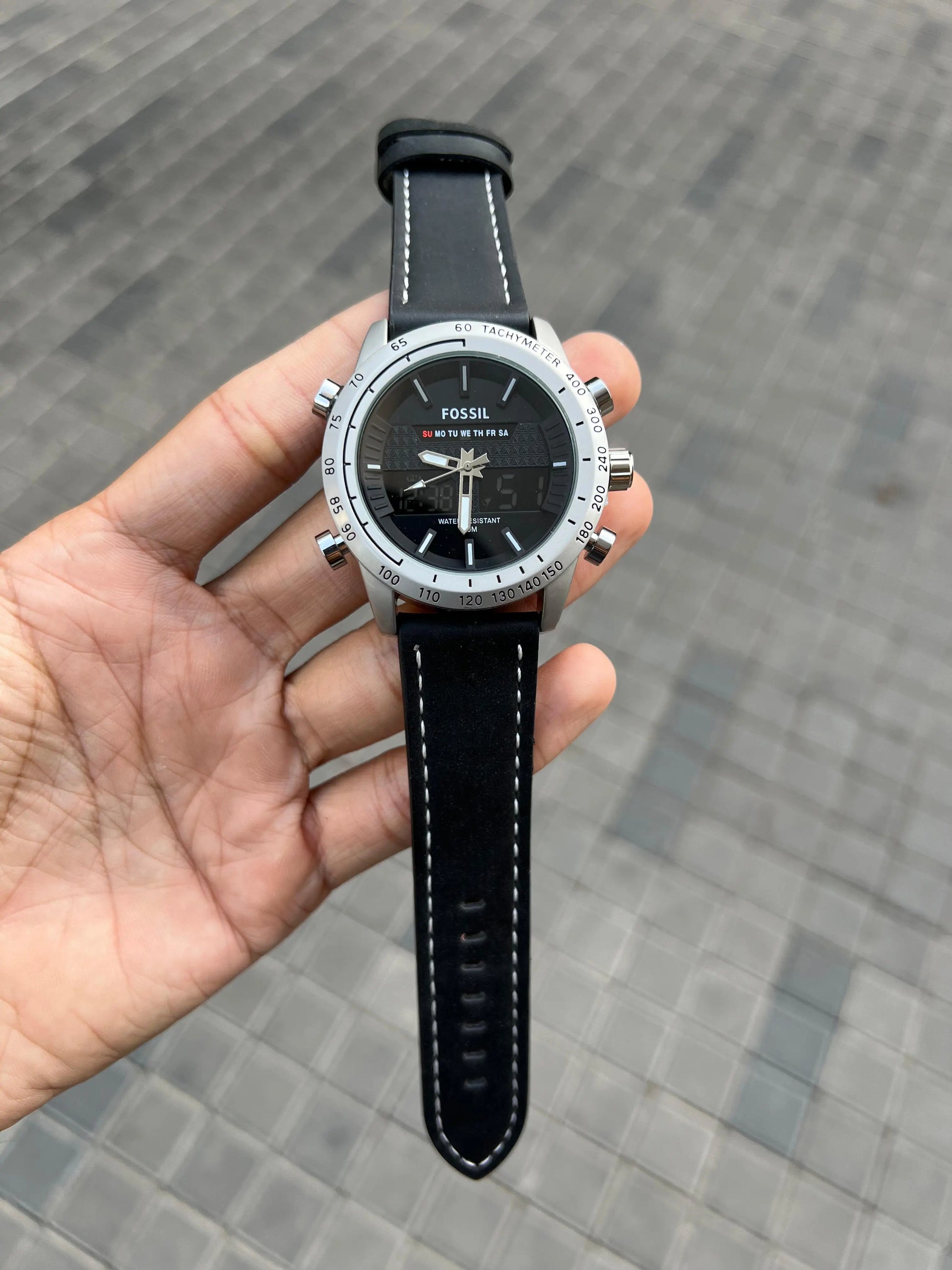 Fossi l Dual Time Silver Black