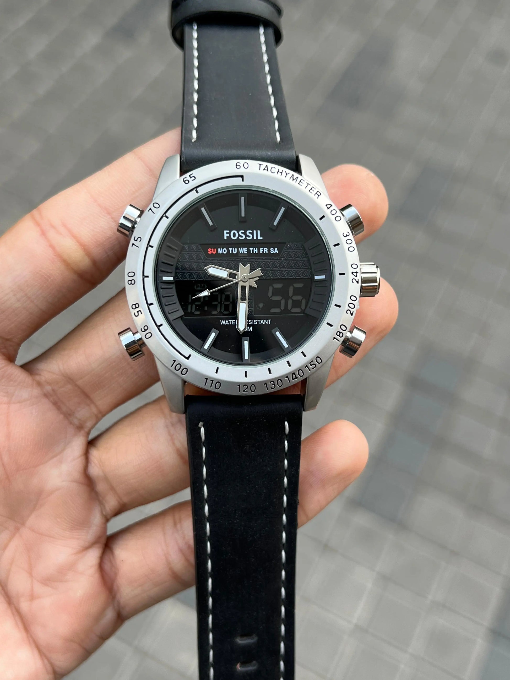 Fossi l Dual Time Silver Black