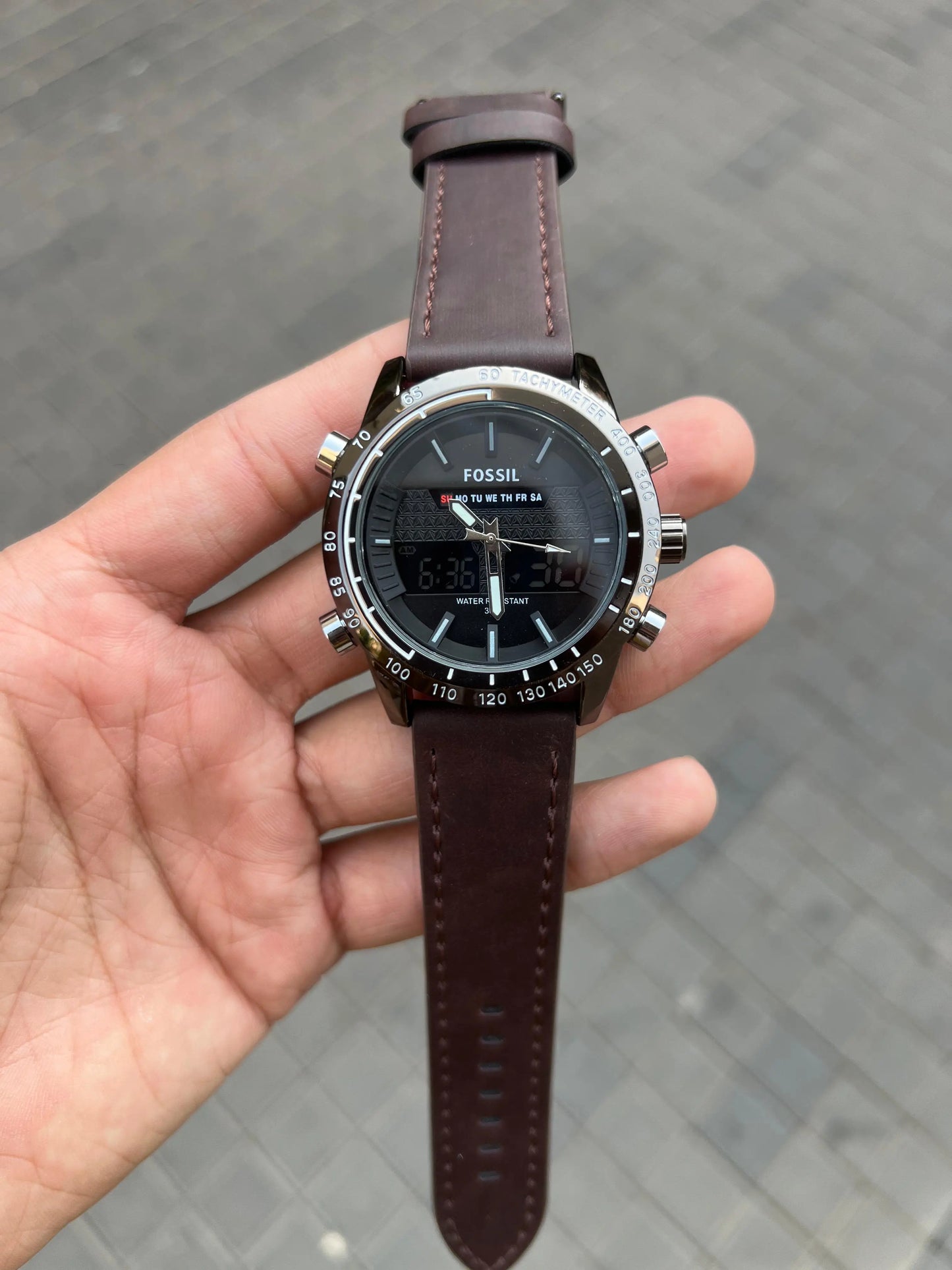 Fossi l Dual Time Dark Brown