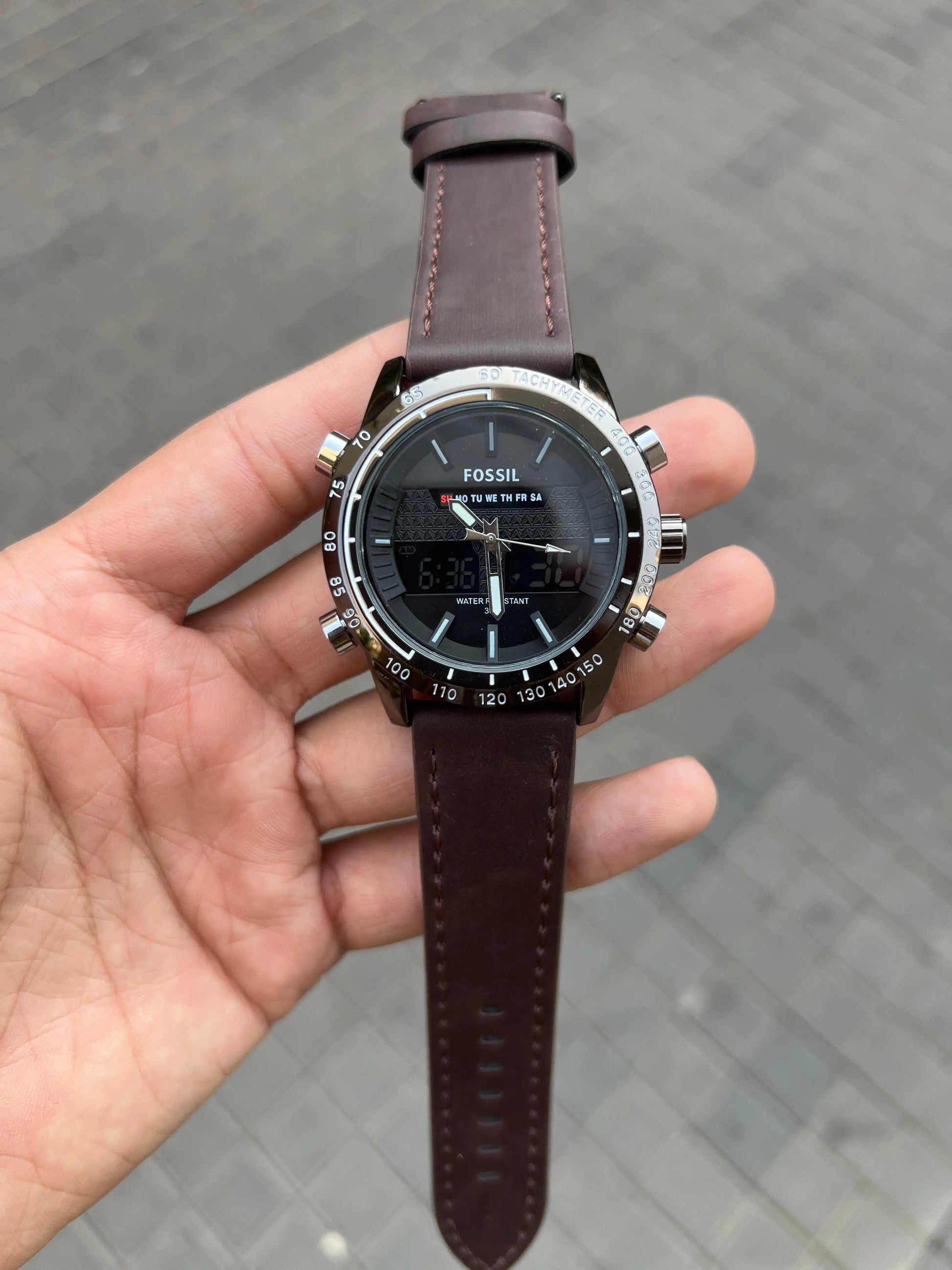 Fossi l Dual Time Dark Brown