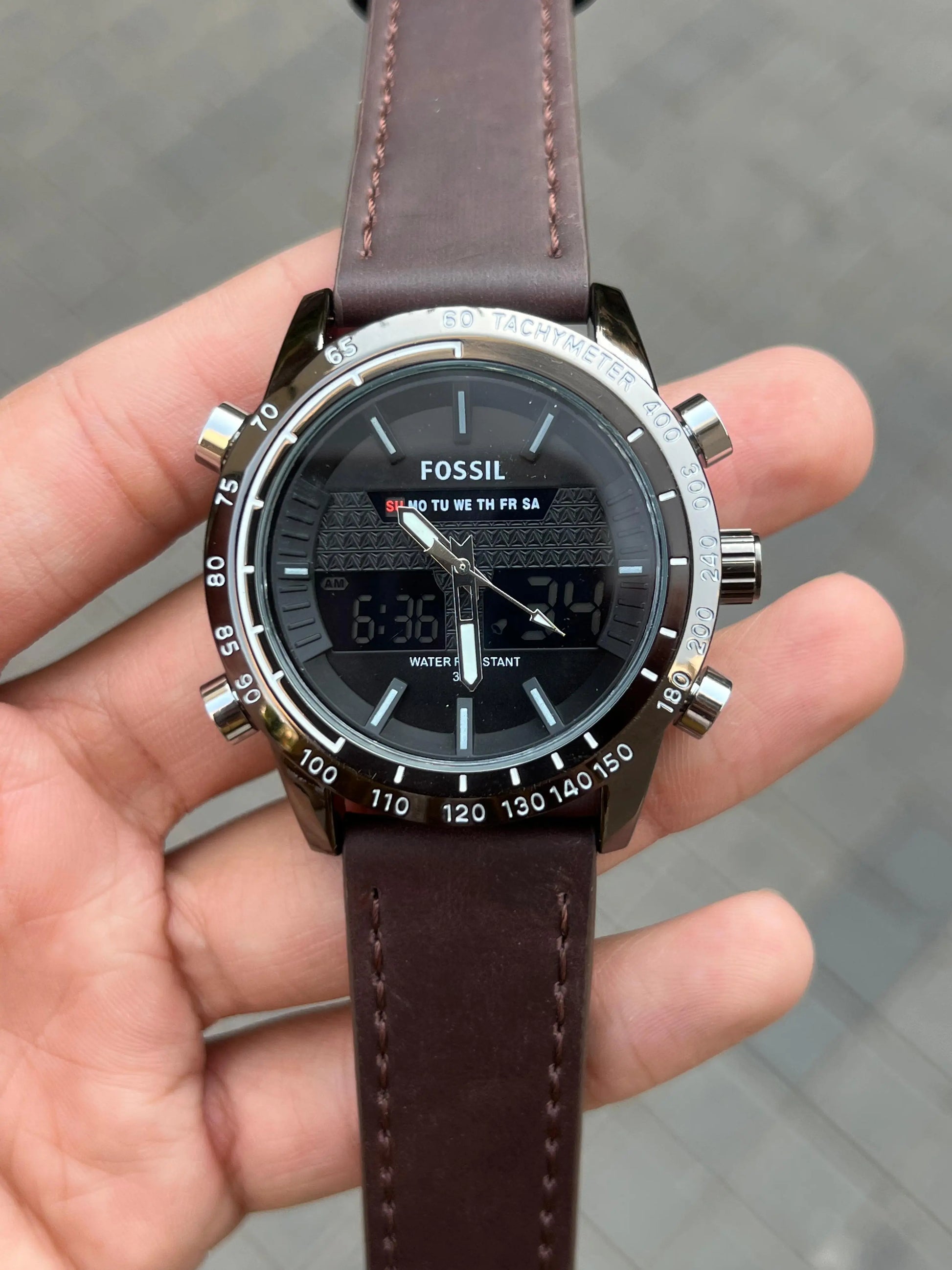 Fossi l Dual Time Dark Brown