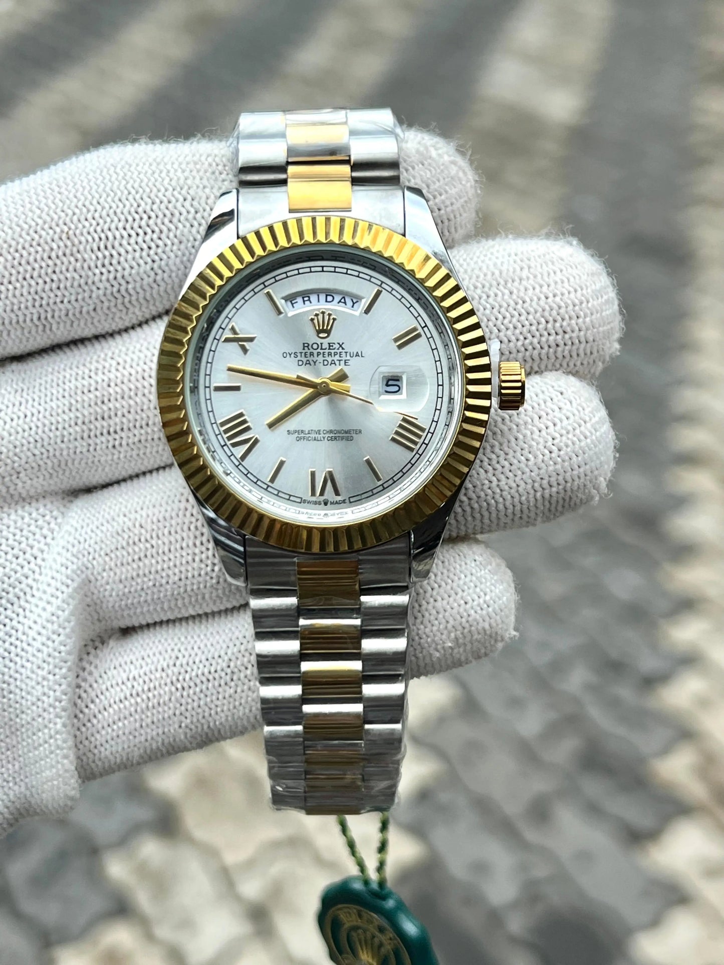 Rolex Day Date Two Tone White Roman 