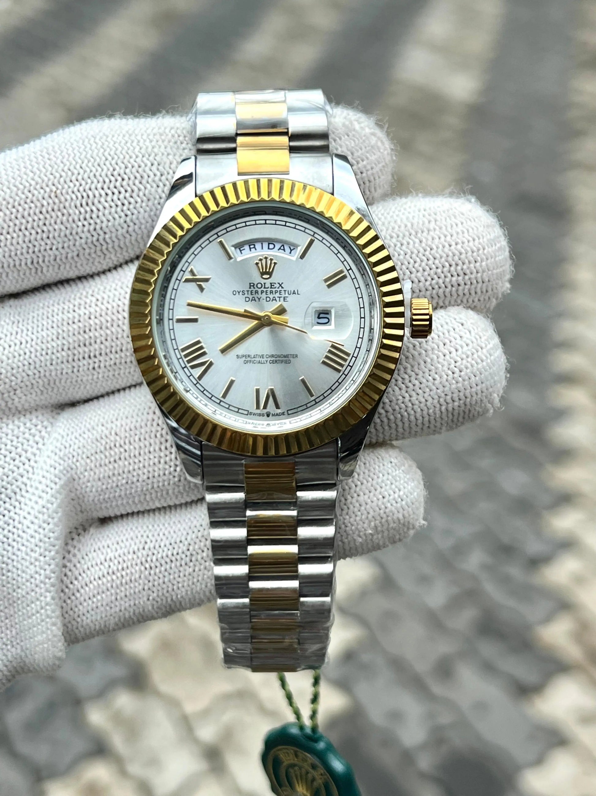 Rolex Day Date Two Tone White Roman 
