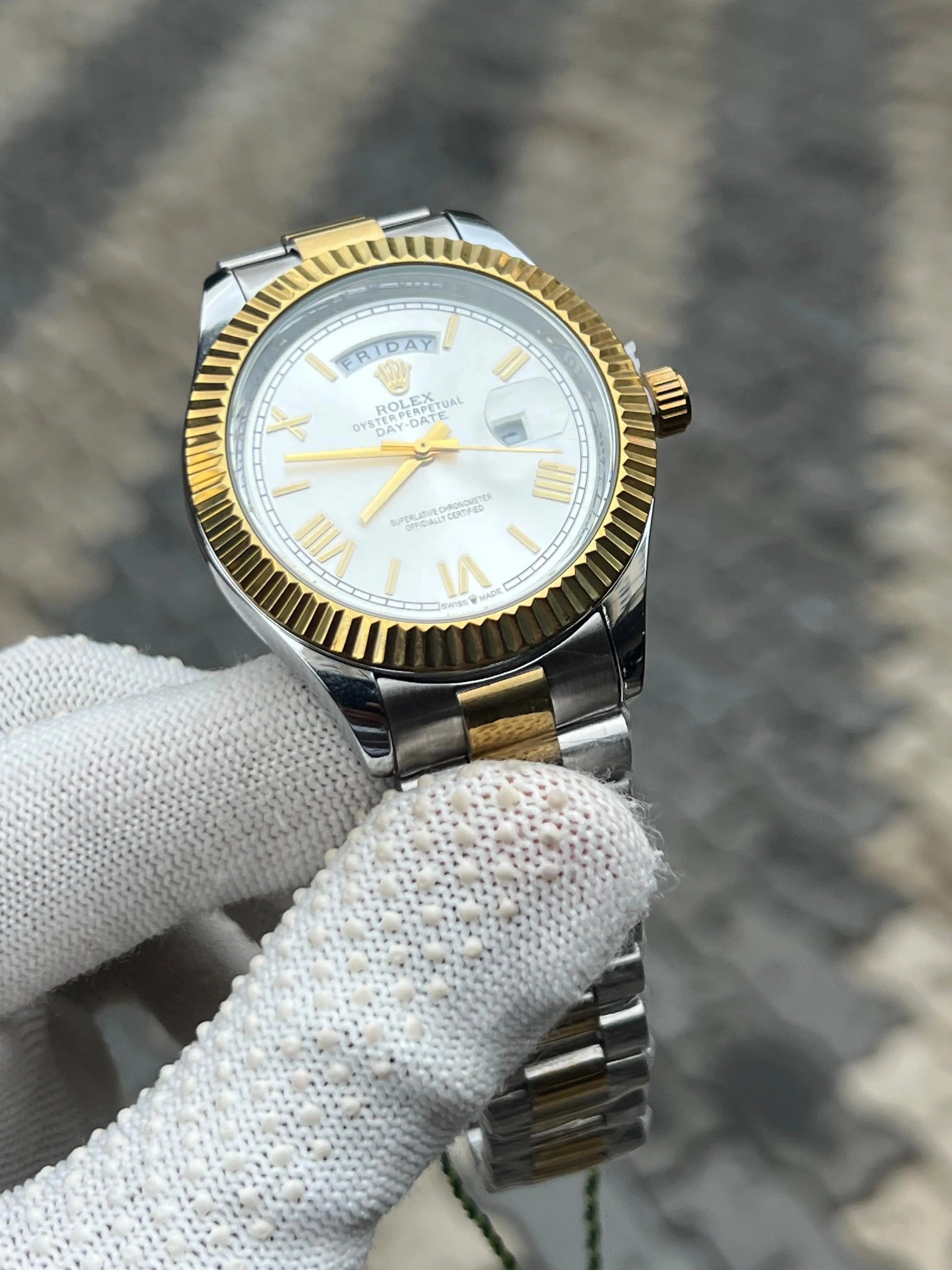 Rolex Day Date Two Tone White Roman 